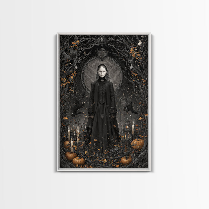 Victorian Mourning Halloween, Vertical Wall Art, Macabre Wall Art, Framed Canvas Print, Halloween Wall Decor, Gothic Home Decor