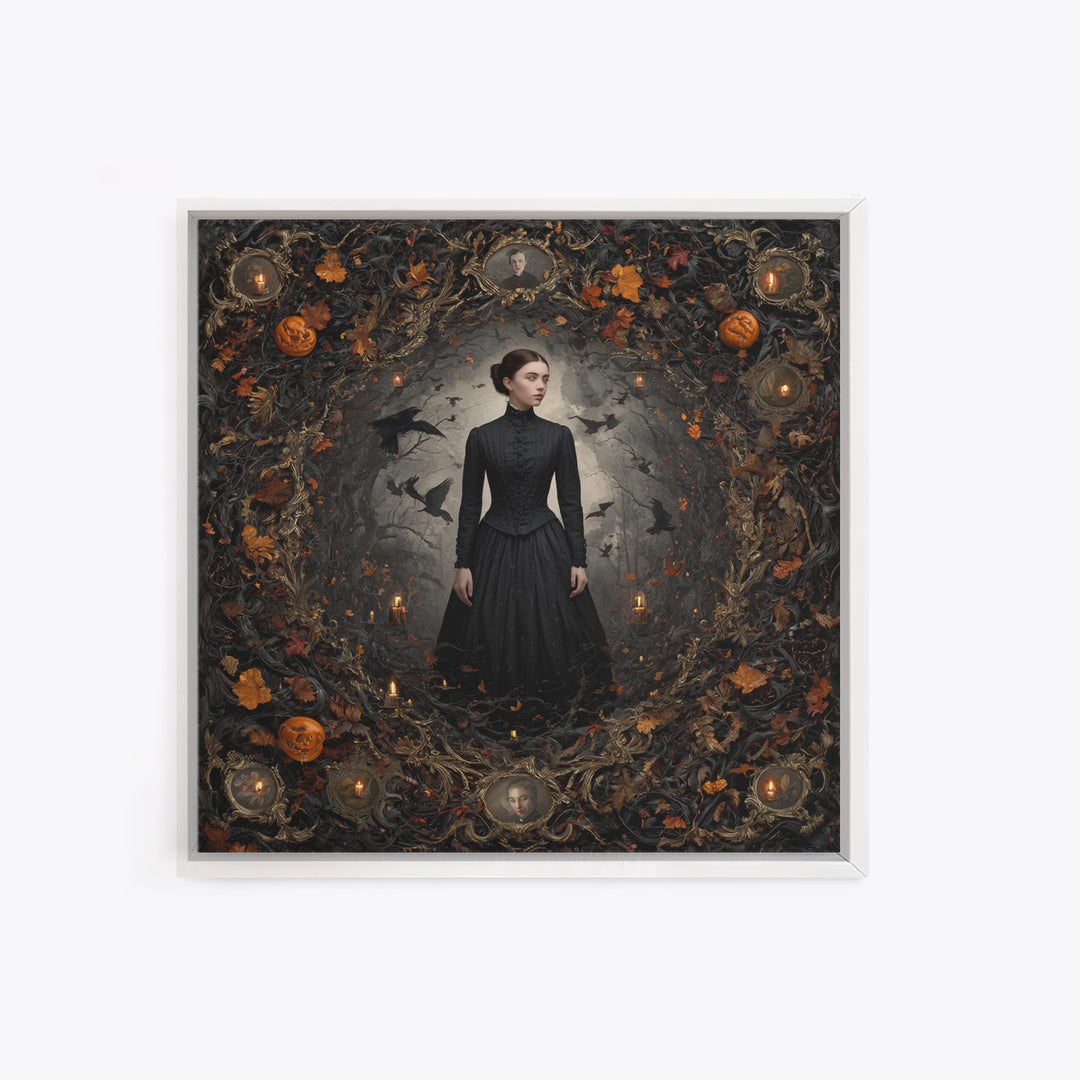 Victorian Mourning Halloween, Square Wall Art, Haunted Gothic Art, Framed Canvas Print, Halloween Wall Decor, Gothic Home Decor