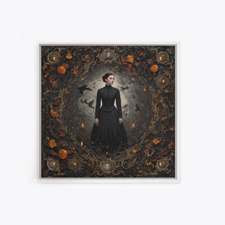 Victorian Mourning Halloween, Square Wall Art, Haunted Gothic Art, Framed Canvas Print, Halloween Wall Decor, Gothic Home Decor
