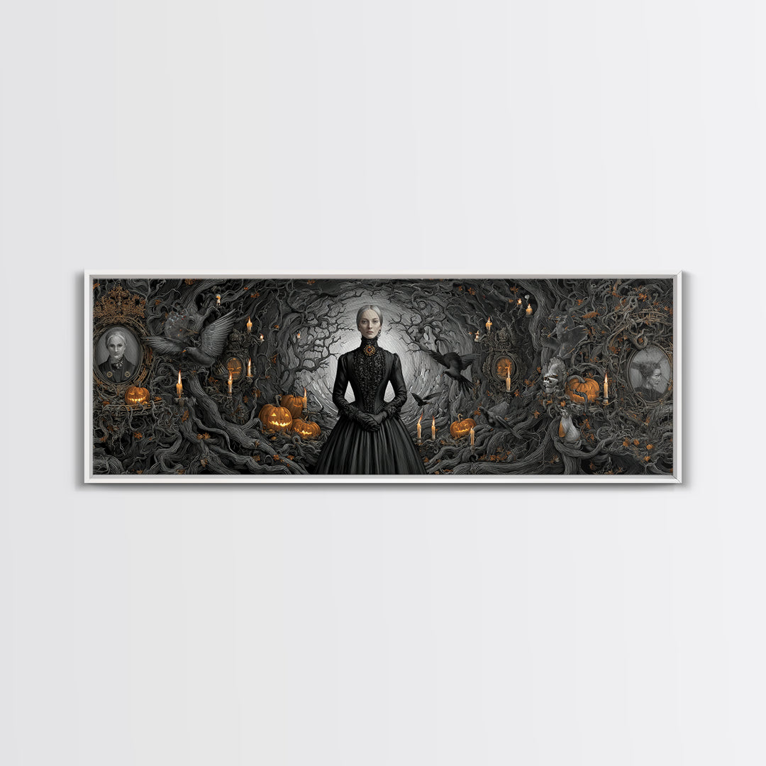 Victorian Mourning Halloween, Extra Wide Wall Art, Gothic Horror Wall Art, Framed Canvas Print, Halloween Wall Decor, Gothic Home Decor