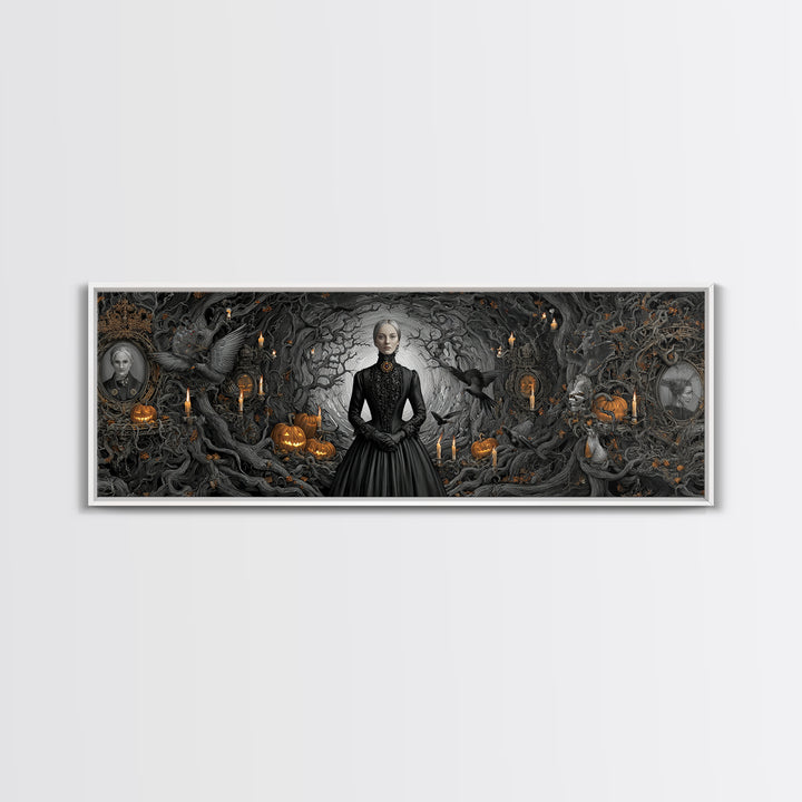 Victorian Mourning Halloween, Extra Wide Wall Art, Gothic Horror Wall Art, Framed Canvas Print, Halloween Wall Decor, Gothic Home Decor
