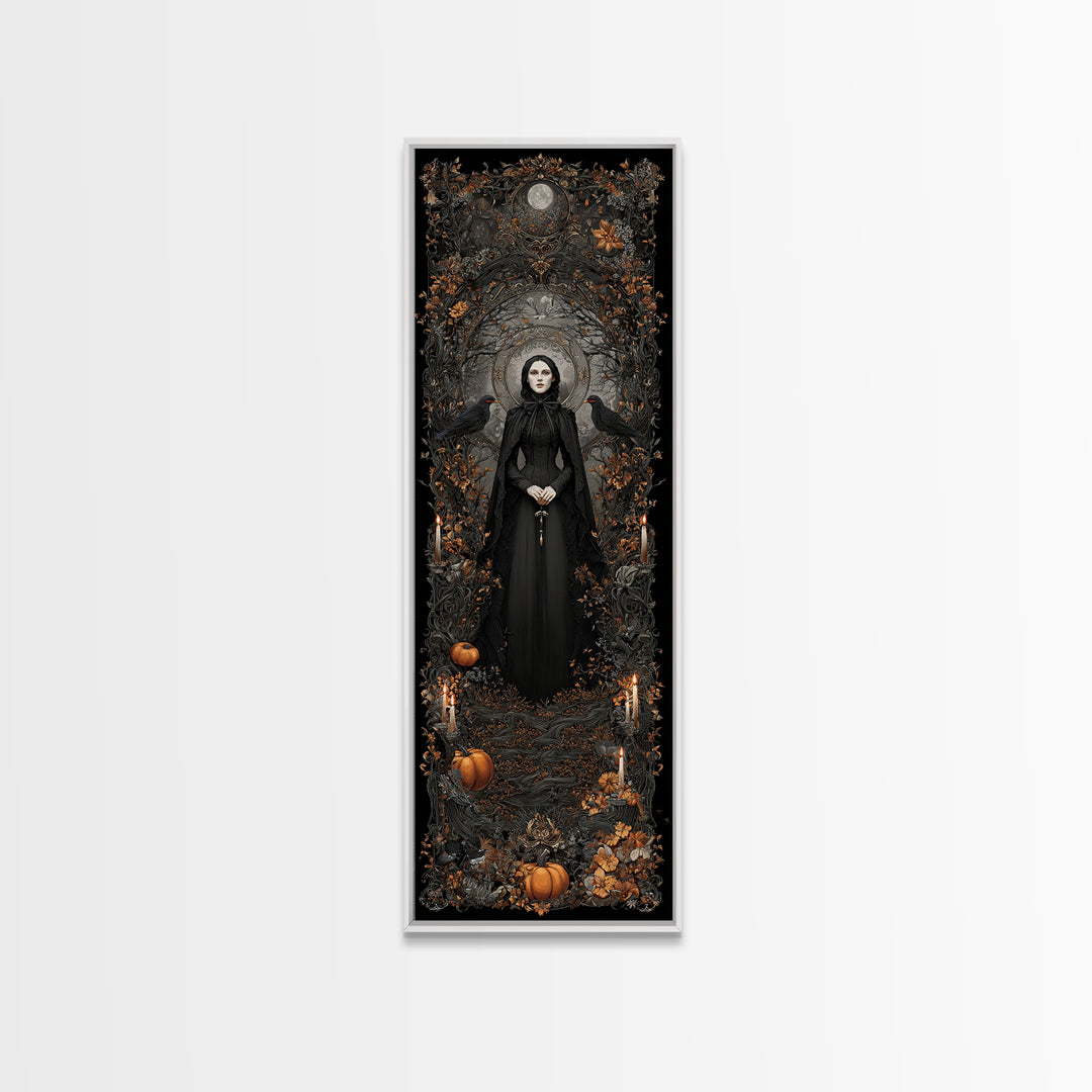 Victorian Mourning Halloween, Tall Narrow Wall Art, Gothic Horror Wall Art, Framed Canvas Print, Halloween Wall Decor, Gothic Home Decor