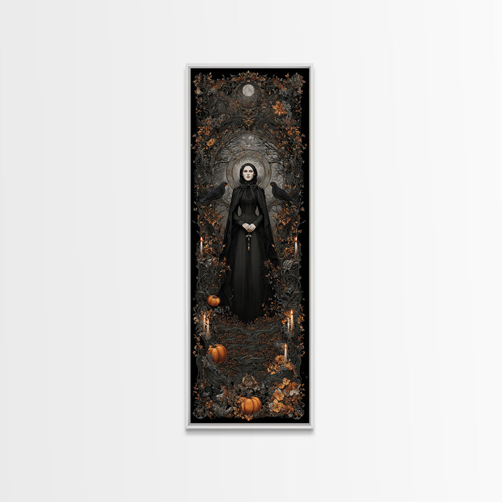 Victorian Mourning Halloween, Tall Narrow Wall Art, Gothic Horror Wall Art, Framed Canvas Print, Halloween Wall Decor, Gothic Home Decor