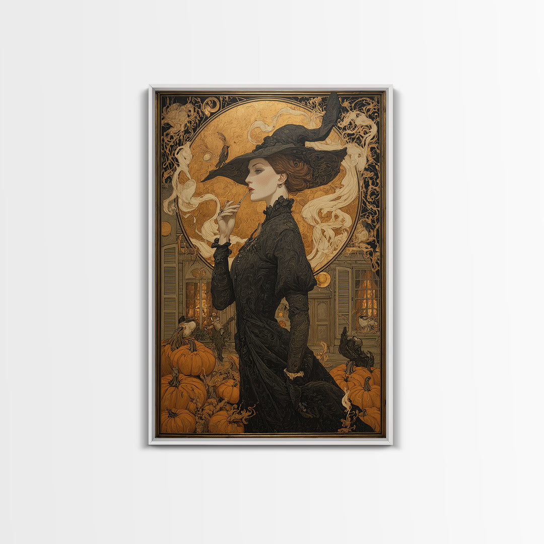 Art Nouveau Witchcraft, Vertical Wall Art, Gothic Horror Wall Art, Framed Canvas Print, Halloween Wall Decor, Gothic Home Decor