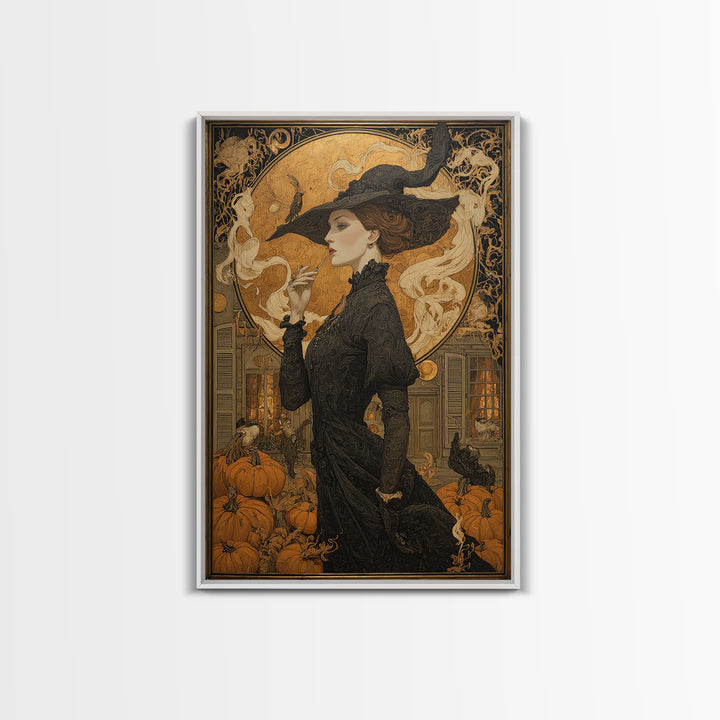 Art Nouveau Witchcraft, Vertical Wall Art, Gothic Horror Wall Art, Framed Canvas Print, Halloween Wall Decor, Gothic Home Decor