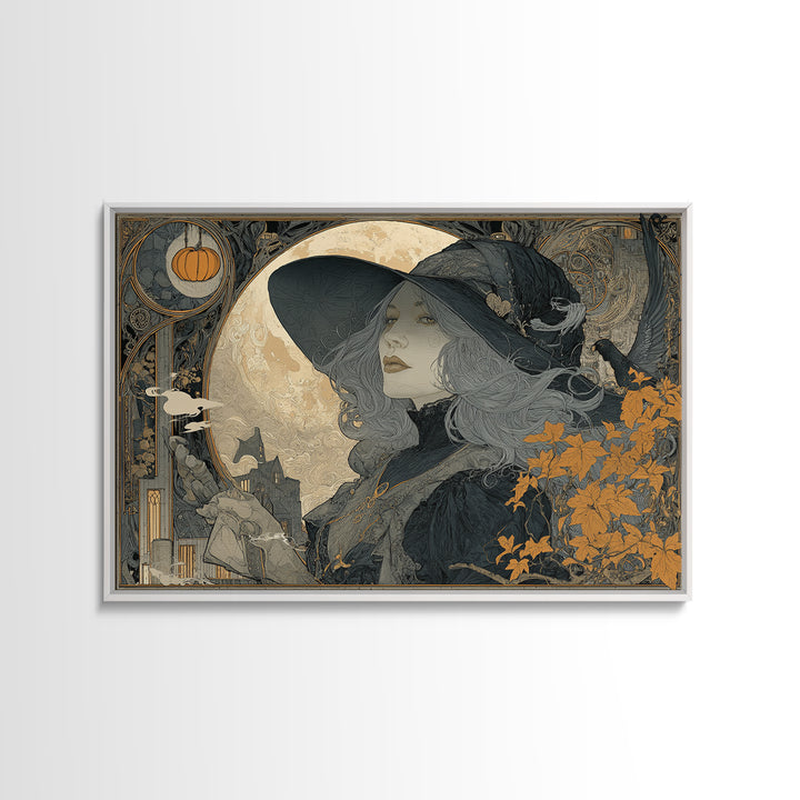 Art Nouveau Witchcraft, Landscape Wall Art, Macabre Wall Art, Framed Canvas Print, Halloween Wall Decor, Gothic Home Decor, Horror Wall Art