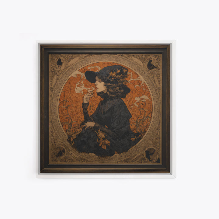 Art Nouveau Witchcraft, Square Wall Art, Dark Fantasy Wall Art, Canvas Print, Halloween Wall Decor, Gothic Home Decor, Dark Fantasy Art