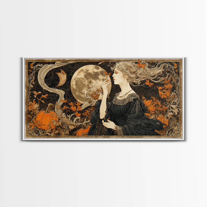 Art Nouveau Witchcraft, Wide Panoramic Art, Spooky Home Decor, Canvas Print, Halloween Wall Decor, Gothic Home Decor, Seasonal Home Decor