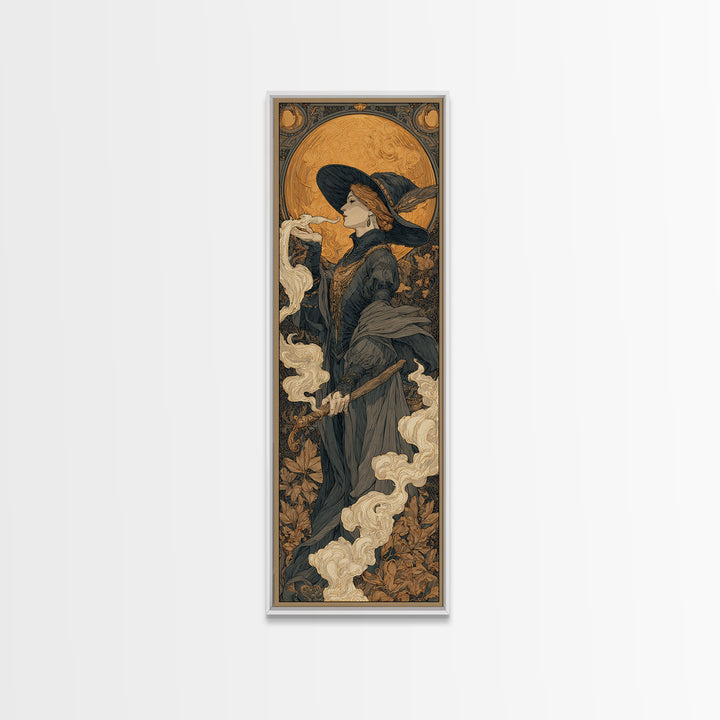 Art Nouveau Witchcraft, Tall Narrow Wall Art, Dark Fantasy Wall Art, Canvas Print, Halloween Wall Decor, Gothic Home Decor, Dark Fantasy Art
