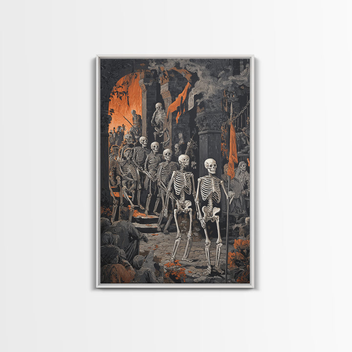 Medieval Danse Macabre, Vertical Wall Art, Macabre Wall Art, Framed Canvas Print, Halloween Wall Decor, Gothic Home Decor, Halloween Decor