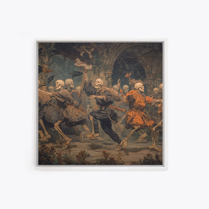 Medieval Danse Macabre, Square Wall Art, Macabre Wall Art, Framed Canvas Print, Halloween Wall Decor, Gothic Home Decor, Spooky Wall Decor