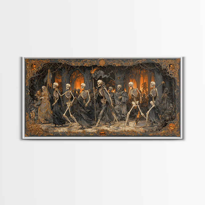 Medieval Danse Macabre, Wide Panoramic Art, Dark Fantasy Wall Art, Canvas Print, Halloween Wall Decor, Gothic Home Decor, Halloween Wall Art