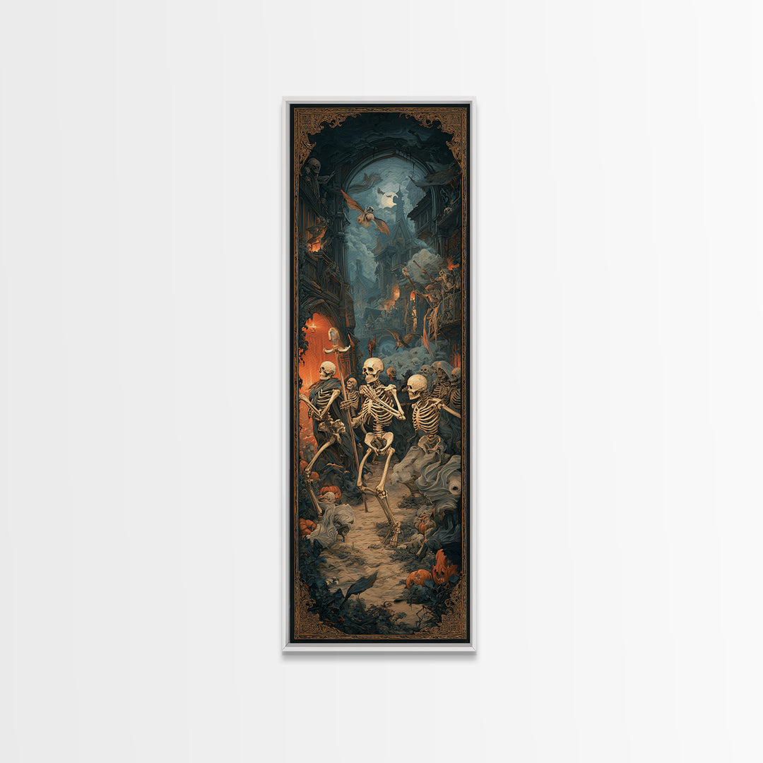 Medieval Danse Macabre, Tall Narrow Wall Art, Dark Fantasy Wall Art, Canvas Print, Halloween Wall Decor, Gothic Home Decor, Horror Wall Art