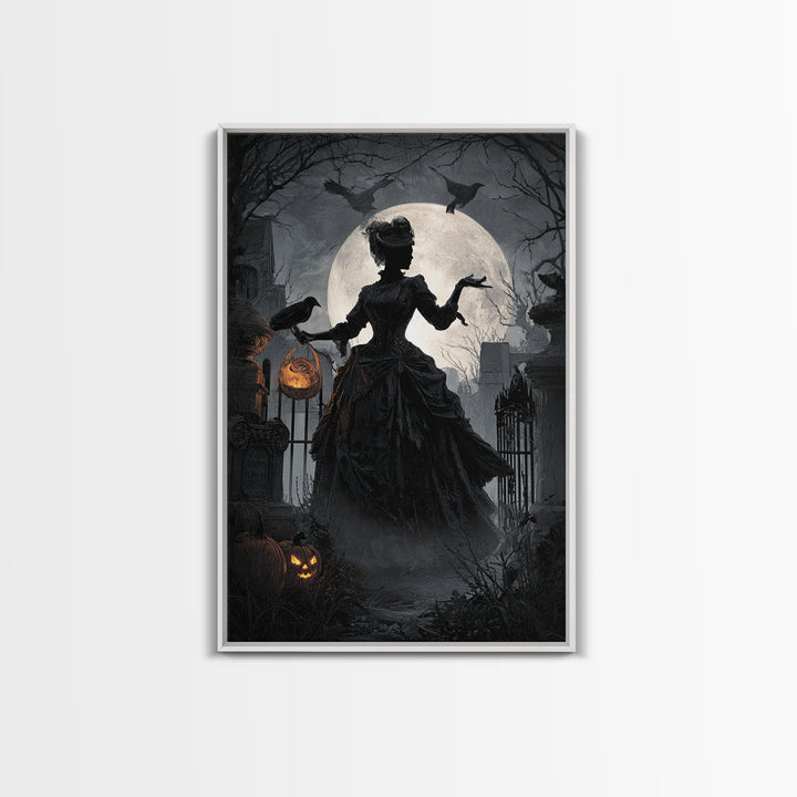 1950s Halloween Nostalgia, Vertical Wall Art, Haunted Gothic Art, Framed Canvas Print, Halloween Wall Decor, Gothic Home Decor