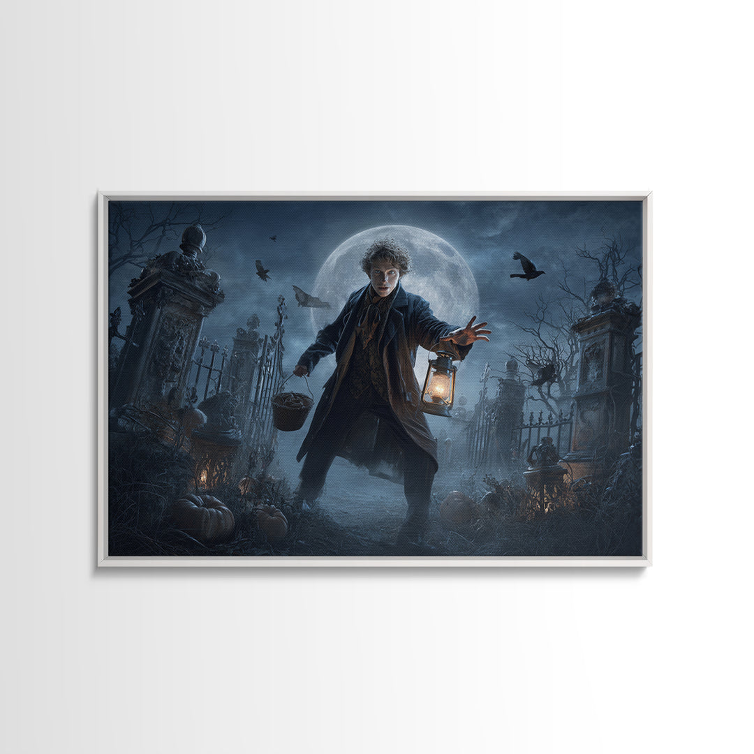 1950s Halloween Nostalgia, Landscape Wall Art, Haunted Gothic Art, Framed Canvas Print, Halloween Wall Decor, Gothic Home Decor