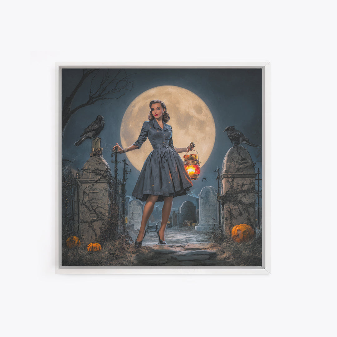 1950s Halloween Nostalgia, Square Wall Art, Dark Fantasy Wall Art, Canvas Print, Halloween Wall Decor, Gothic Home Decor, Horror Wall Art