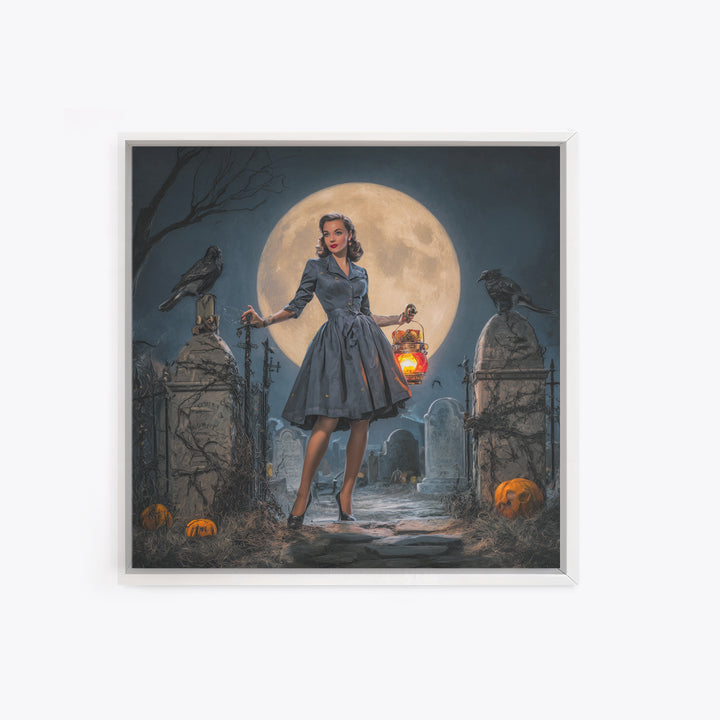1950s Halloween Nostalgia, Square Wall Art, Dark Fantasy Wall Art, Canvas Print, Halloween Wall Decor, Gothic Home Decor, Horror Wall Art