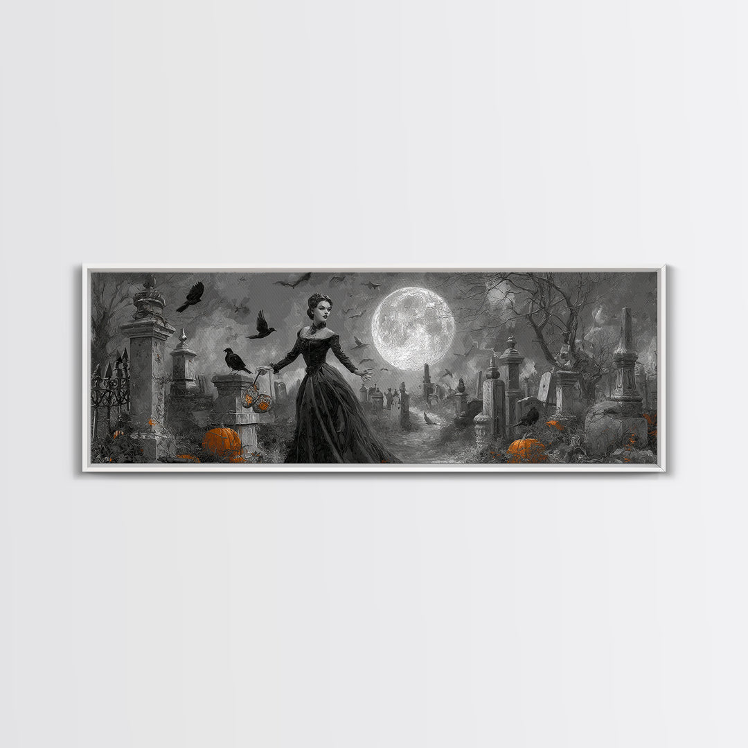 1950s Halloween Nostalgia, Extra Wide Wall Art, Spooky Home Decor, Canvas Print, Halloween Wall Decor, Gothic Home Decor, Spooky Wall Decor