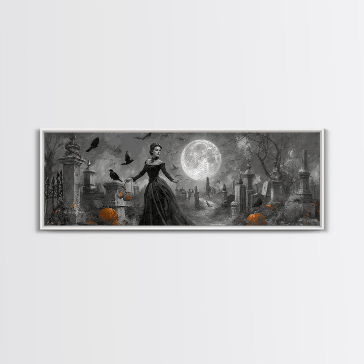 1950s Halloween Nostalgia, Extra Wide Wall Art, Spooky Home Decor, Canvas Print, Halloween Wall Decor, Gothic Home Decor, Spooky Wall Decor