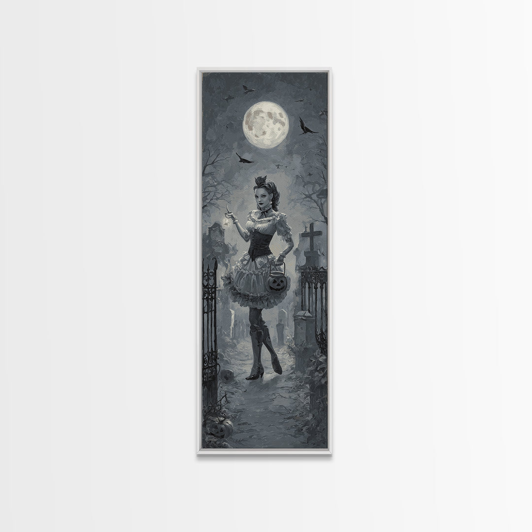 1950s Halloween Nostalgia, Tall Narrow Wall Art, Spooky Home Decor, Canvas Print, Halloween Wall Decor, Gothic Home Decor, Horror Wall Art