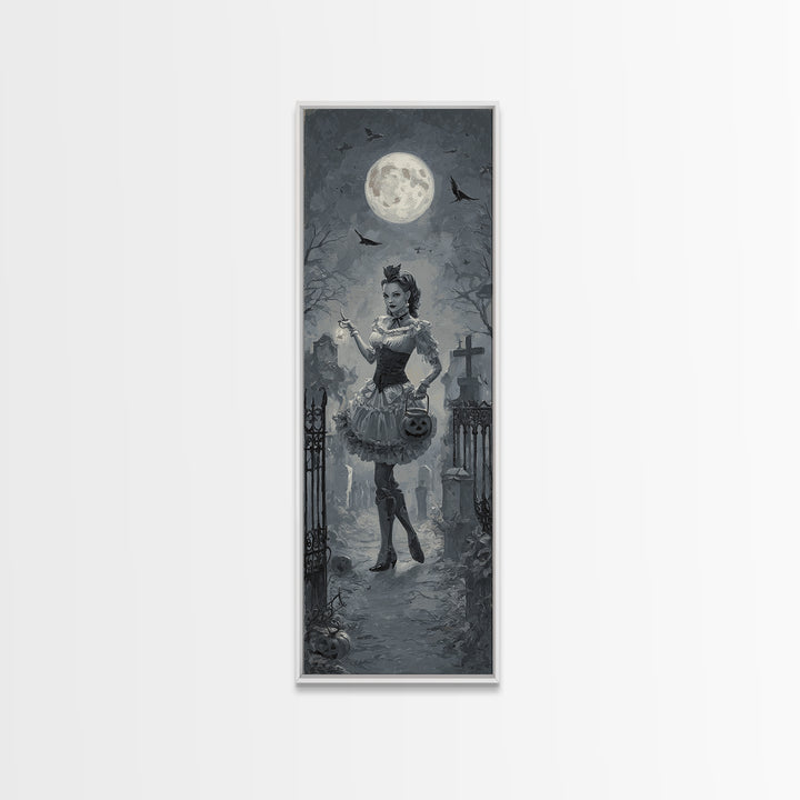 1950s Halloween Nostalgia, Tall Narrow Wall Art, Spooky Home Decor, Canvas Print, Halloween Wall Decor, Gothic Home Decor, Horror Wall Art