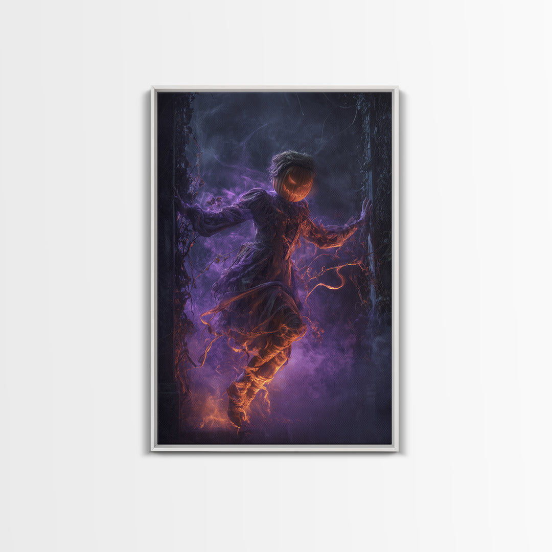 1980s Neon Horror, Vertical Wall Art, Haunted Gothic Art, Framed Canvas Print, Halloween Wall Decor, Gothic Home Decor, Halloween Wall Art