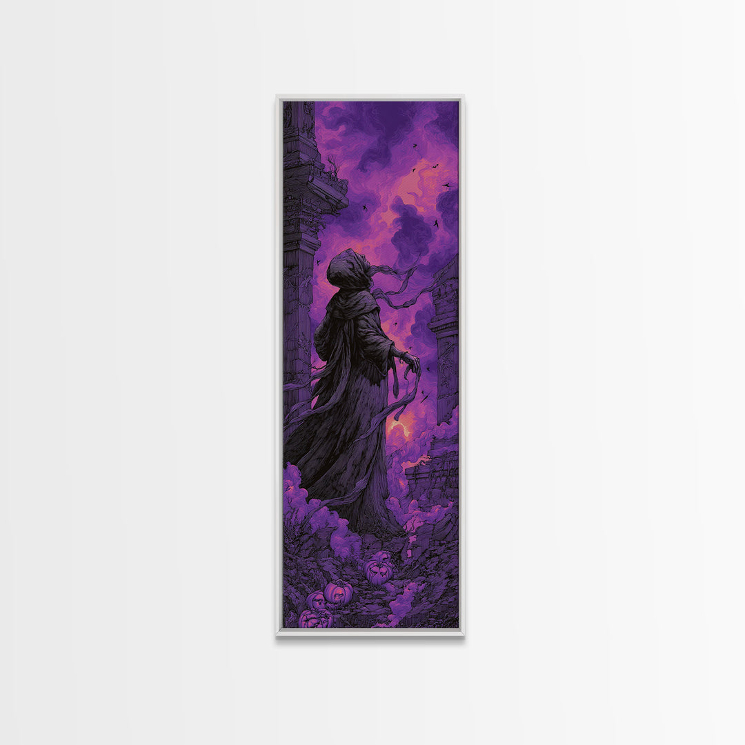 1980s Neon Horror, Tall Narrow Wall Art, Spooky Home Decor, Canvas Print, Halloween Wall Decor, Gothic Home Decor, Halloween Decor