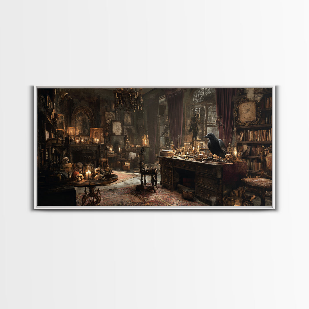 Dark Academia Halloween, Wide Panoramic Art, Dark Fantasy Wall Art, Canvas Print, Halloween Wall Decor, Gothic Home Decor, Horror Wall Art