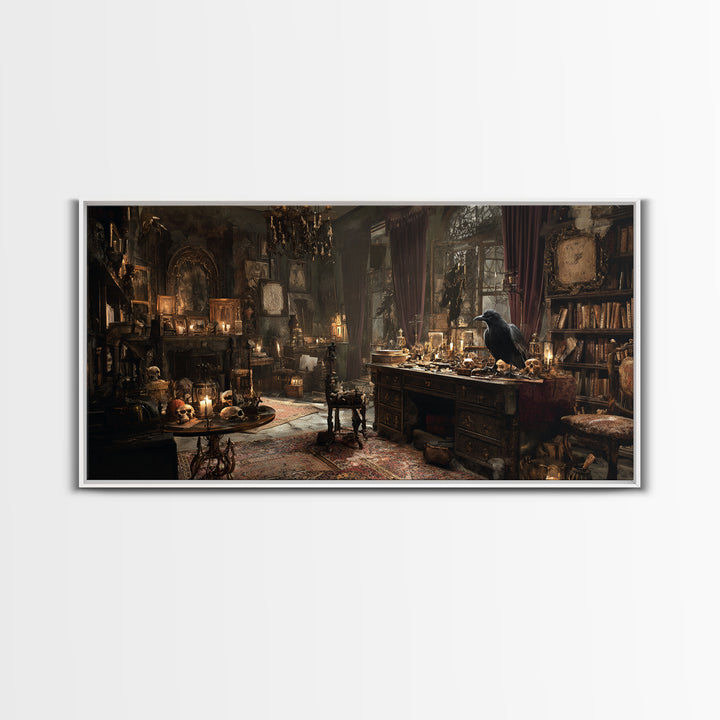 Dark Academia Halloween, Wide Panoramic Art, Dark Fantasy Wall Art, Canvas Print, Halloween Wall Decor, Gothic Home Decor, Horror Wall Art