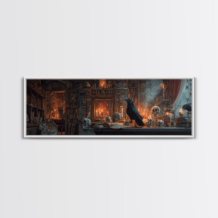 Dark Academia Halloween, Extra Wide Wall Art, Haunted Gothic Art, Framed Canvas Print, Halloween Wall Decor, Gothic Home Decor