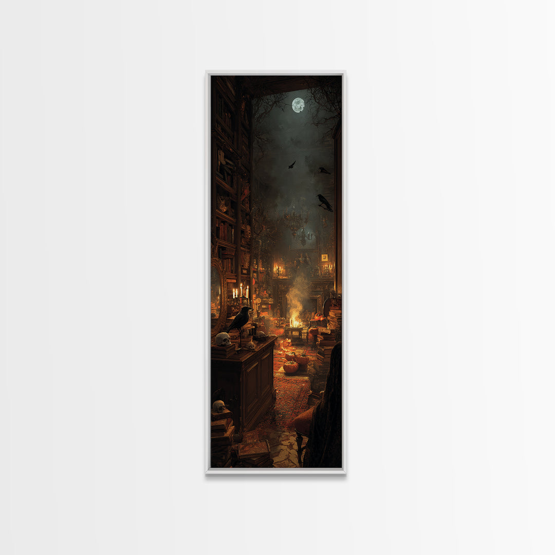 Dark Academia Halloween, Tall Narrow Wall Art, Dark Fantasy Wall Art, Canvas Print, Halloween Wall Decor, Gothic Home Decor, Halloween Decor