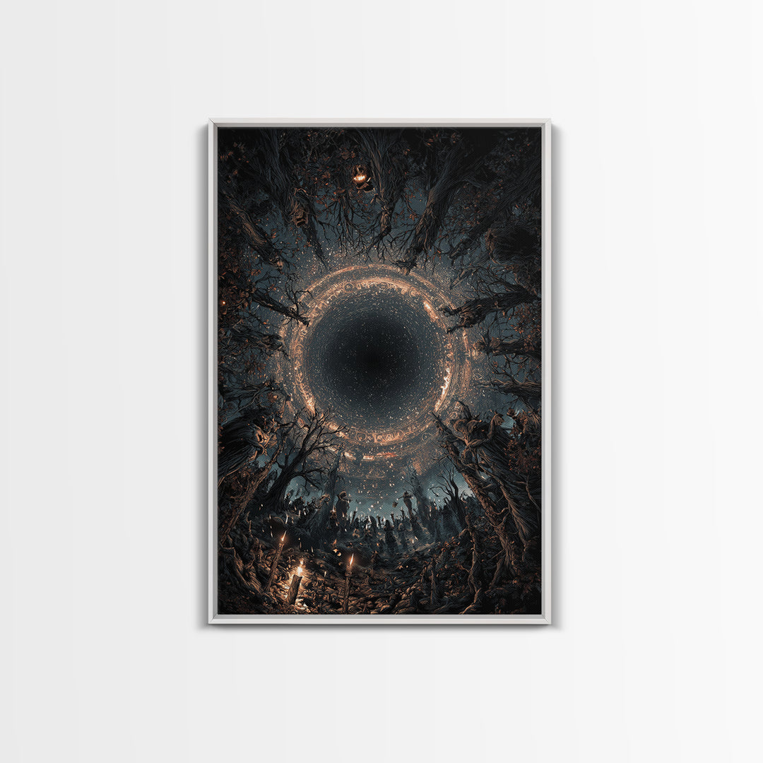 Celestial Witchcraft, Vertical Wall Art, Haunted Gothic Art, Framed Canvas Print, Halloween Wall Decor, Gothic Home Decor, Horror Wall Art