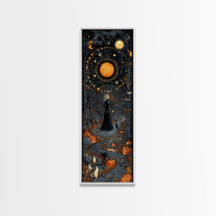 Celestial Witchcraft, Tall Narrow Wall Art, Gothic Horror Wall Art, Framed Canvas Print, Halloween Wall Decor, Gothic Home Decor