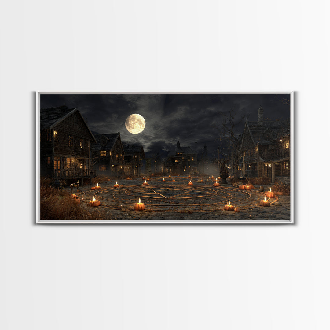 Occult Harvest Festival, Wide Panoramic Art, Macabre Wall Art, Framed Canvas Print, Halloween Wall Decor, Gothic Home Decor