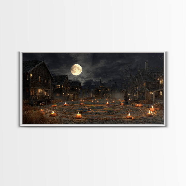Occult Harvest Festival, Wide Panoramic Art, Macabre Wall Art, Framed Canvas Print, Halloween Wall Decor, Gothic Home Decor