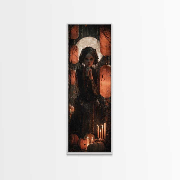 Occult Harvest Festival, Tall Narrow Wall Art, Macabre Wall Art, Framed Canvas Print, Halloween Wall Decor, Gothic Home Decor