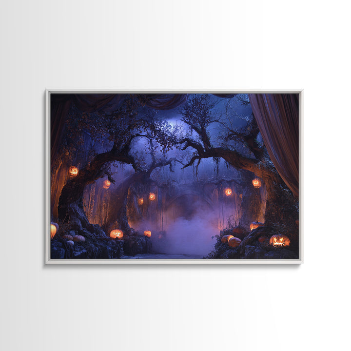 Enchanted Woodland Halloween, Landscape Wall Art, Dark Fantasy Wall Art, Canvas Print, Halloween Wall Decor, Gothic Home Decor