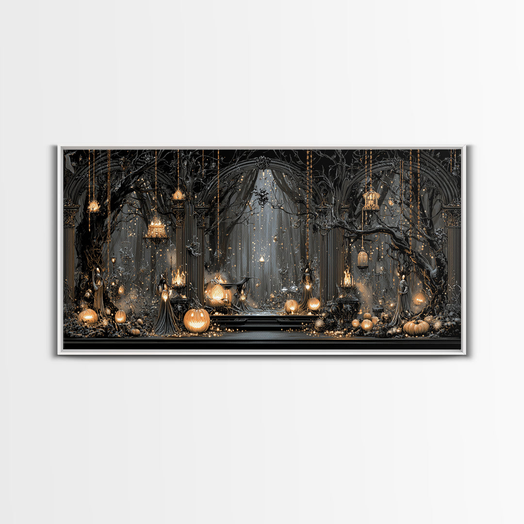 Enchanted Woodland Halloween, Wide Panoramic Art, Dark Fantasy Wall Art, Canvas Print, Halloween Wall Decor, Gothic Home Decor