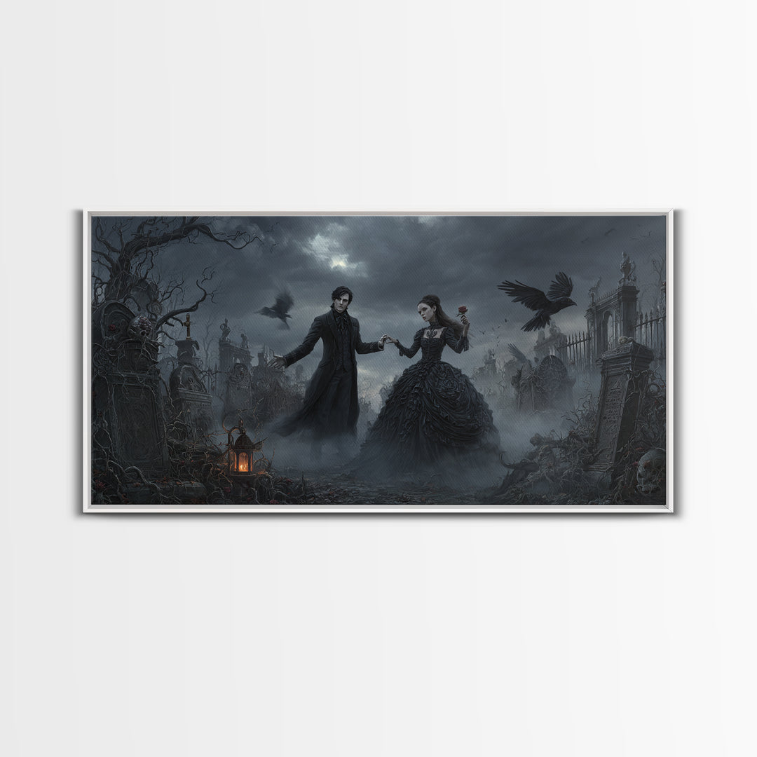 Gothic Romance, Wide Panoramic Art, Dark Halloween Decor, Canvas Print, Halloween Wall Decor, Gothic Home Decor, Seasonal Home Decor