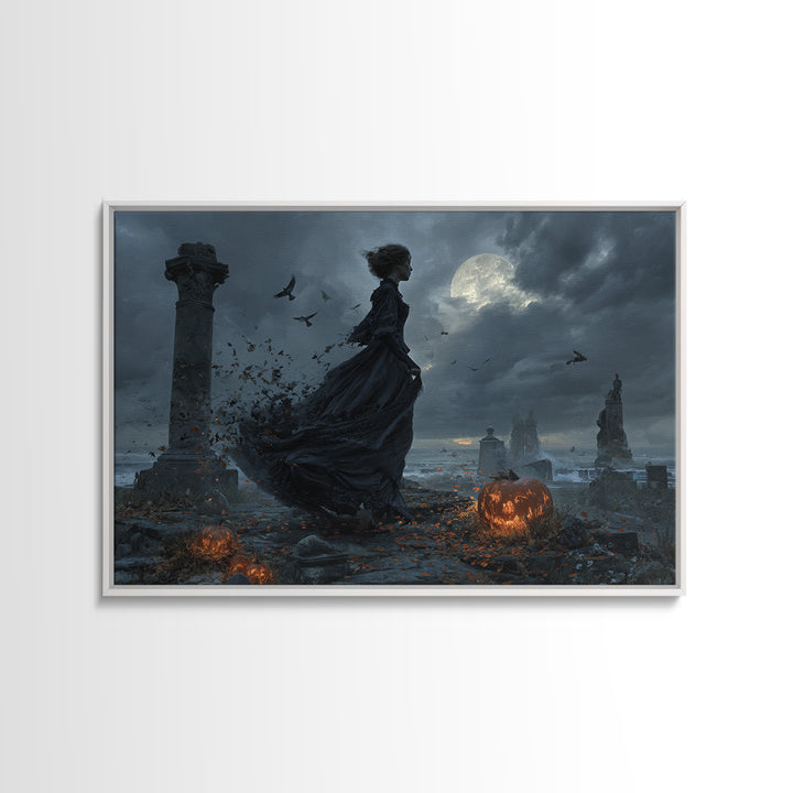 Haunted Seaside Halloween, Landscape Wall Art, Dark Fantasy Wall Art, Canvas Print, Halloween Wall Decor, Gothic Home Decor