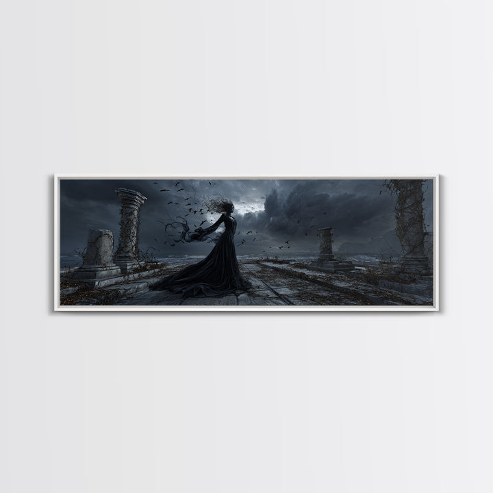 Haunted Seaside Halloween, Extra Wide Wall Art, Dark Fantasy Wall Art, Canvas Print, Halloween Wall Decor, Gothic Home Decor