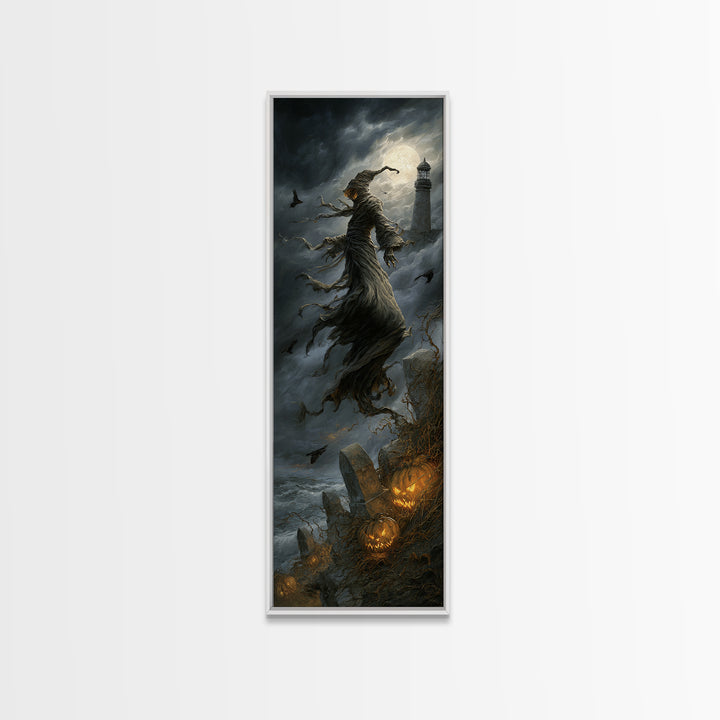 Haunted Seaside Halloween, Tall Narrow Wall Art, Dark Fantasy Wall Art, Canvas Print, Halloween Wall Decor, Gothic Home Decor