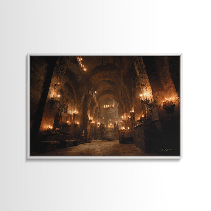The Candlelit Crypt, Landscape Wall Art, Gothic Horror Wall Art, Framed Canvas Print, Halloween Wall Decor, Gothic Home Decor