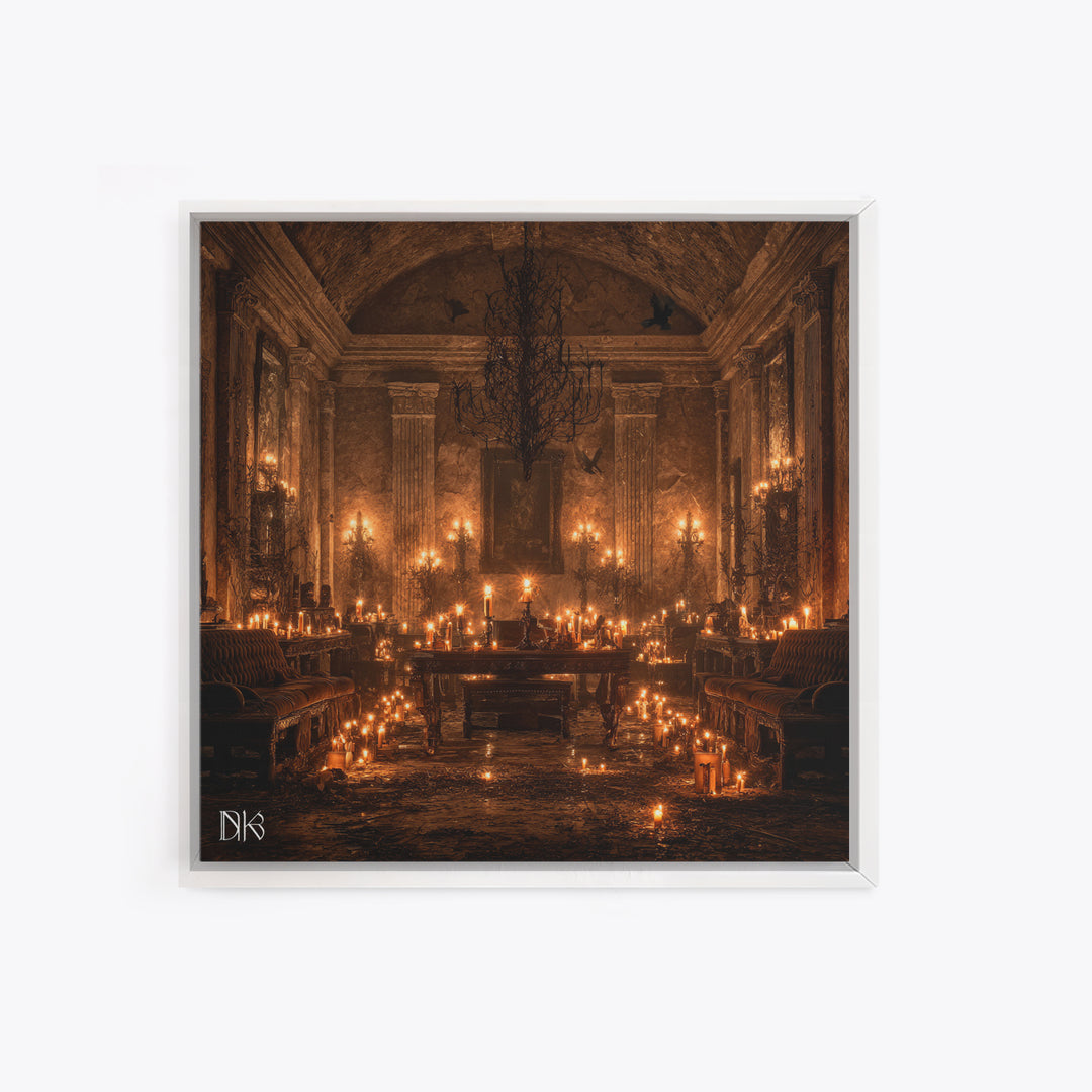 The Candlelit Crypt, Square Wall Art, Macabre Wall Art, Framed Canvas Print, Halloween Wall Decor, Gothic Home Decor, Seasonal Home Decor