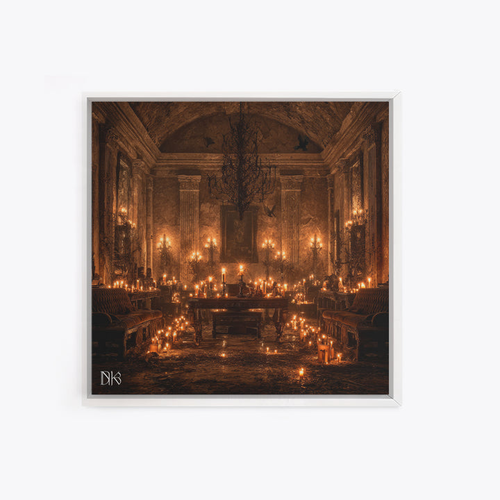 The Candlelit Crypt, Square Wall Art, Macabre Wall Art, Framed Canvas Print, Halloween Wall Decor, Gothic Home Decor, Seasonal Home Decor