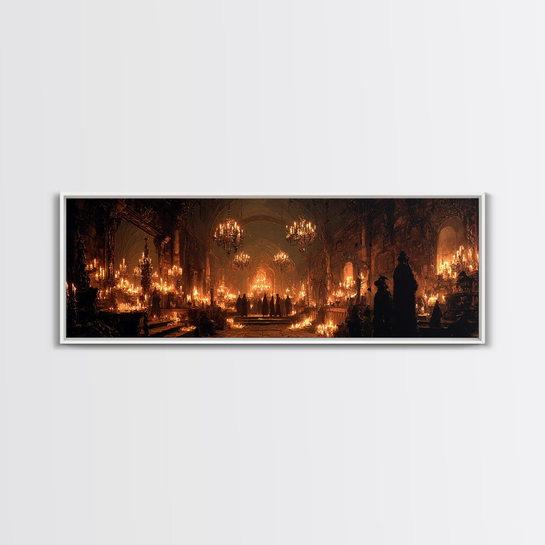 The Candlelit Crypt, Extra Wide Wall Art, Gothic Horror Wall Art, Framed Canvas Print, Halloween Wall Decor, Gothic Home Decor