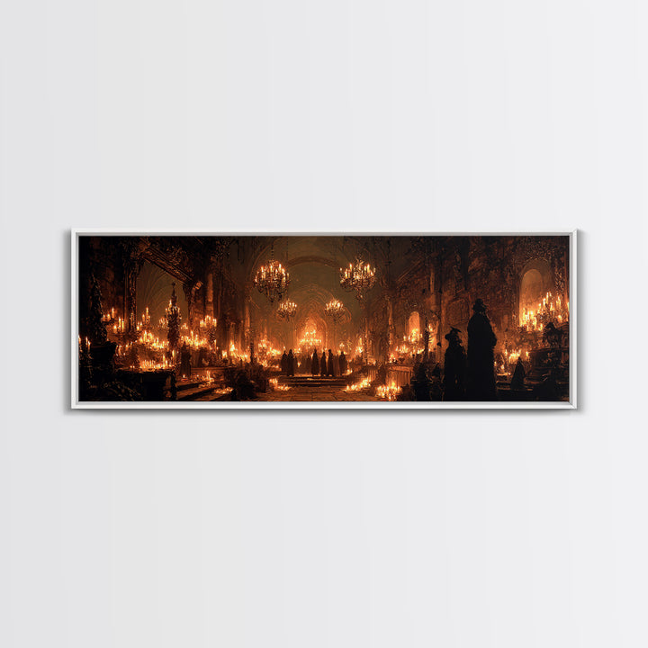 The Candlelit Crypt, Extra Wide Wall Art, Gothic Horror Wall Art, Framed Canvas Print, Halloween Wall Decor, Gothic Home Decor