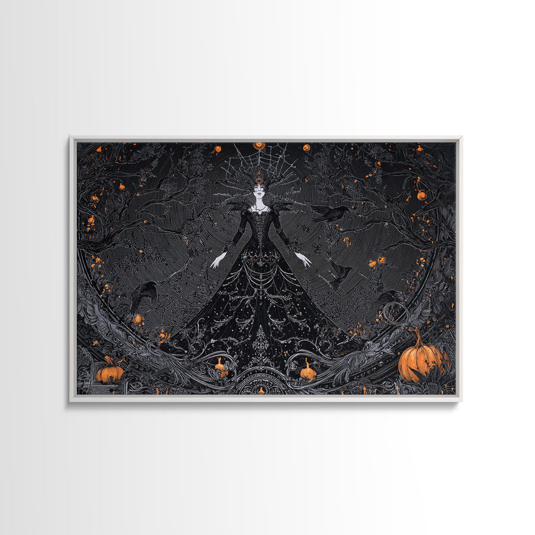 Black Lace And Cobwebs, Landscape Wall Art, Haunted Gothic Art, Framed Canvas Print, Halloween Wall Decor, Gothic Home Decor