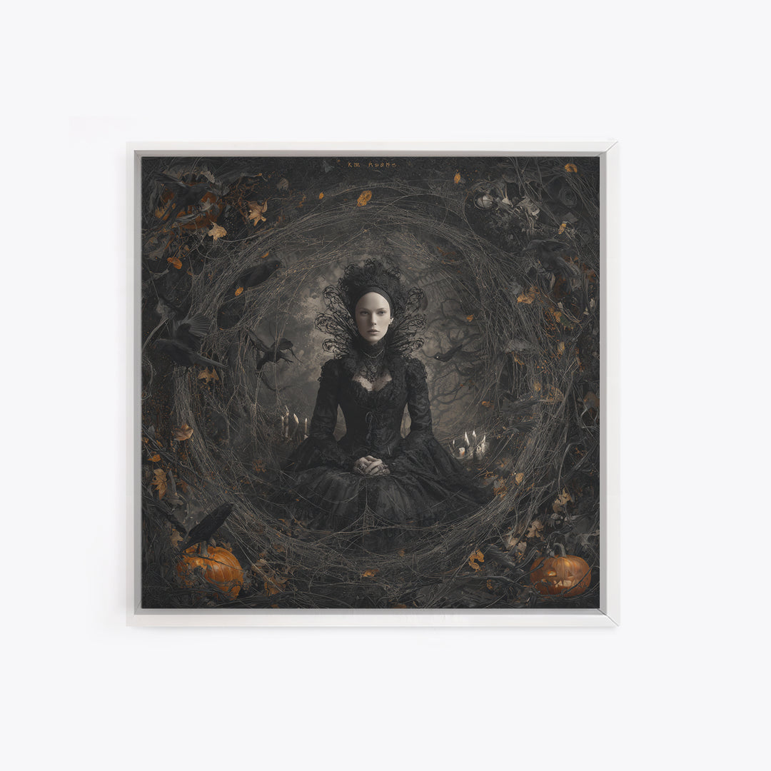 Black Lace And Cobwebs, Square Wall Art, Gothic Horror Wall Art, Framed Canvas Print, Halloween Wall Decor, Gothic Home Decor