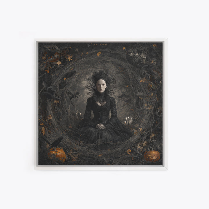 Black Lace And Cobwebs, Square Wall Art, Gothic Horror Wall Art, Framed Canvas Print, Halloween Wall Decor, Gothic Home Decor